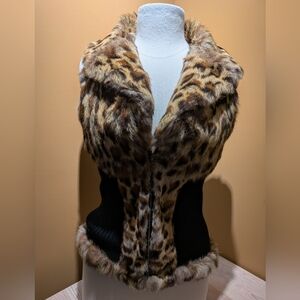 Guess Leopard Print Teddy Vest Jacket
